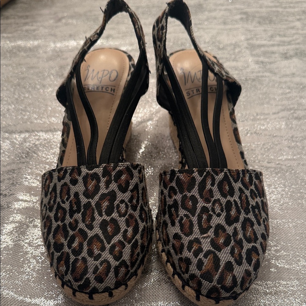 Impo Leopard Print Espadrille Slingback Flats - Brown/Black